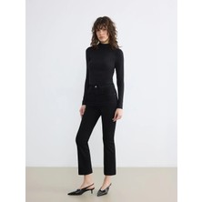 LC Waikiki Siyah Crop Flare Kadın Jean Pantolon