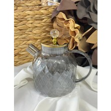 MD Mimoza Dekor Borasilikat Cam Demlik / Kulplu / Füme / ± 1.5 L