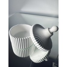 El Yapımı Taş Tozu Dekoratif Kapaklı Seramik Şekerlik Modern Salon ve Ev Dekorasyon Objesi