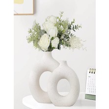 El Yapımı Taş Tozu 2’li Dekoratif Bohem Hediyelik Vazo Seti Modern Salon ve Ev Dekorasyon Objesi