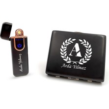 Kişiye Özel Siyah USB Dokunmatik Çakmak & Metal Tabaka Hediye Seti