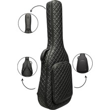 Erga Müzik Klasik Gitar Çantası-Kılıfı-Kalın-Gigbag-Siyah Kapitoneli-Suni Deri