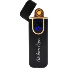 Kişiye Özel Siyah Kapaklı USB Şarjlı ve Dokunmatik Çakmak