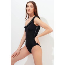 Lovekini Leda Black Swimsuit With Ruffle Details