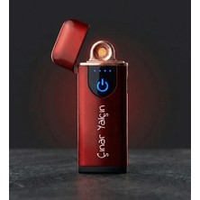 Kişiye Özel USB Şarjlı Dokunmatik Alevsiz Çakmak - Kırmızı Renk