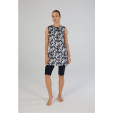 Estiva Dijital Baskı Desenli Kolsuz Taytlı Askılı Elbise Mayo