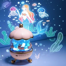 CoverZone WH-E11 | Bunny’s Carousel Gece Lambası Projeksiyonlu Müzikli Atlıkarınca Tasarım | Kablolu 5V USB Çalışma | Tavşan Figürlü Döner Işıklı Çocuk Odası Yıldız Tavan Projektör Gece Işığı