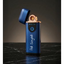 Kişiye Özel Isim Baskılı Mavi USB Şarjlı Alevsiz Premium Çakmak