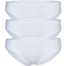 BSM 3'lü Kadın Beyaz Pamuklu Kaşkorse Bikini Külot Beyaz S