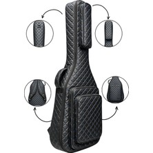 Erga Müzik Siyah Profesyonel Gigbag Klasik Gitar Kılıfı-Çantası-Mavi Kapitoneli Suni Deri