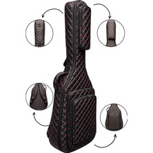 Erga Müzik Siyah Profesyonel Gigbag Klasik Gitar Kılıfı-Çantası-Kırmızı Kapitoneli Suni Deri