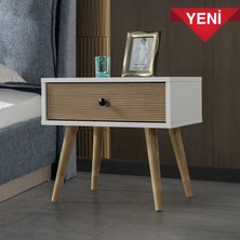 EVMO Home 5103 Vita ( Ahşap Ayaklı ) Komodin Yatak Odası Bebek Odası Salon Beyaz - Yunus