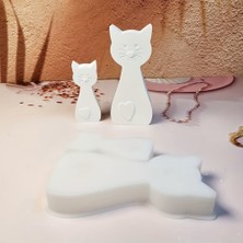 El Yapımı Taş Tozu Dekoratif 2'li Kedi Figürü Hediyelik Modern Salon ve Ev Dekorasyon Objesi