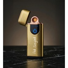 Kişiye Özel Isim Baskılı Sarı USB Şarjlı Alevsiz Premium Çakmak