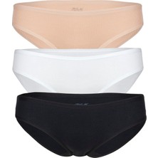 BSM 3'lü Kadın Siyah Beyaz Ten Pamuklu Kaşkorse Bikini Külot Siyah - Beyaz - Ten S