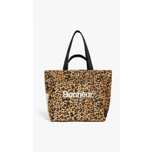Ges Shop Kadın Büyük Boy the B+Bag Bonheur Leopar El Omuz Çanta