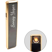 Kişiye Özel USB Şarjlı Siyah Sürgülü Çakmak