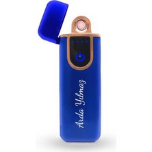 Kişiye Özel Mavi USB Dokunmatik Çakmak & Metal Tabaka Hediye Seti