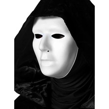 K-Yonlineticaret Siyah Kapüşonlu 120 cm Pelerin ve Beyaz Boyanabilir Tam Yüz Maske