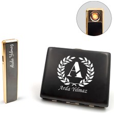 Kişiye Özel Siyah USB Sürgülü Çakmak & Metal Tabaka Hediye Seti