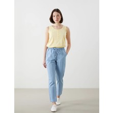 LC Waikiki Bej Beli Lastikli Carrot Fit Kadın Jean Pantolon