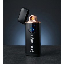 Kişiye Özel USB Şarjlı Dokunmatik Alevsiz Çakmak - Siyah Renk