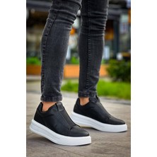 Beskar Premium KB-007   Siyah Beyaz Yüksek Taban Tek Bant Bağcıksız Günlük Erkek Ayakkabı