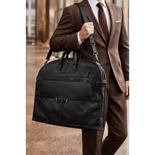 Canaris Premium Siyah Deri Takım Elbise & Seyahat Çantası – Askılı, Unisex, Geniş Hacimli