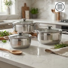 Bonera Berlin Paslanmaz Çelik 6 Parça Indüksiyon Tabanlı Tencere Seti ( 18-20-22)