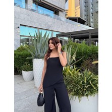 Madame Melek Kadın Premium Modal Kumaş Asimetrik Kesim Yırtmaçlı Bluz Palazzo Beli Lastikli Pantolon Takım