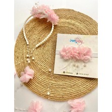 İrembaby Anne Bebek Lohusa Seti Beyaz Çiçekli Incili Lohusa Tacı Saç Bandı Takımı