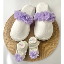 İrembaby Anne Bebek Lohusa Seti Lila Tüylü Terlik Bebek Ayakkabısı Lohusa Takımı Çekim-Mevlüt