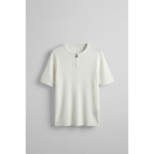 Abluka Online Erkek Regular Fit  Premium Fitilli Triko T-Shirt Ekru