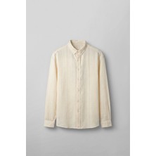 Abluka Online Erkek Relaxed Fit Ince Tekstürlü Gömlek Bej