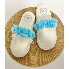 İrembaby Anne Lohusa Mavi Çiçekli Incili Lohusa Terliği Gelin/düğün/çekim