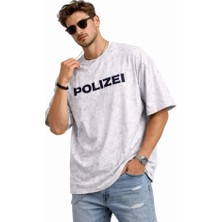 Erkek Asit Yıkamalı Oversize Tişört Ön ve Arkası Baskılı %100 Pamuk Street Style T-Shirt - Beyaz