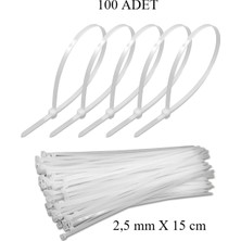 Beyaz Plastik Cırt Kelepçe 2,5X15CM Kablo Bağı Elektrik Kablosu 100 Adet