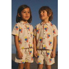 Magu Çocuk Pamuklu Bej Dondurma Desenli Gömlek ve Şort Takım