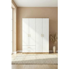 İNDEPPO Loft 4 Kapaklı 2 Çekmeceli Gardırop (120 cm Ceviz - Beyaz)