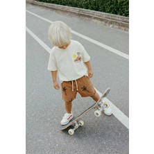 Magu Erkek Çocuk Pamuklu Ekru Bali Days Baskılı T-Shirt ve Palmiye Desenli Şort Takım