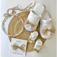 İrembaby Anne Bebek Lohusa Seti Hasırlı Lohusa Tacı Terlik Bebek Ayakkabısı ve Bebek Saç Bandı Lohusa Takımı