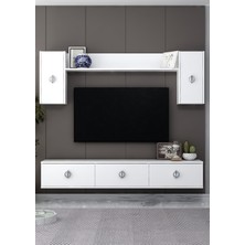 Cantek Dizayn 1379TV180-32CT Duvara Montaj Tv Sehpası, Tv Ünitesi Beyaz-Gümüş