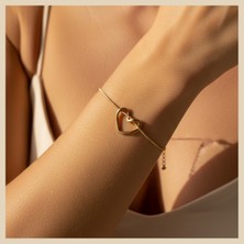 Norayn Kalp Figürlü Çelik Kadın Bileklik Altın Renk | Paslanmaz Çelik Ayarlı Zarif Minimal Bileklik