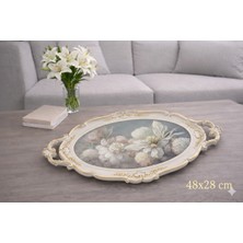 Zucci Home Hürrem Inci  Çiçek Desenli Lüx Sunum Tepsisi | Toprak - Dekoratif Servis Tepsisi | 48X28 cm