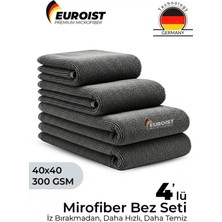 Euroist Mikrofiber Bez Seti 4’lü – 40×40 cm / 300 Gsm Oto Yıkama ve Kurulama Bezi, Leke Bırakmaz Cam Bezi