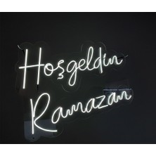Atölye Matris Hoşgeldin Ramazan / Ramadan Mubarak Neon Tabela Dekoratif Aydınlatma 65 cm Günışığı / Beyaz Renk