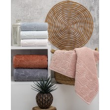 Hazangülü Collection Buldan Üretimi Çeyizlik Jakarlı Yaprak Kısmi Kadife 6'lı El/yüz Havlusu I 50X90