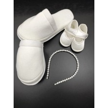 İrembaby 412A - Lohusa Terliği Pearl Inci Taç Patik ve Bebek Bandı Seti 4 Lü