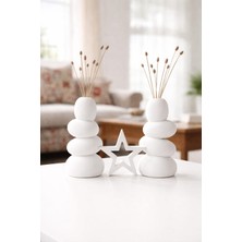 Bonjorno Aksesuar Beyaz Taş Vazo Seti 3’lü – Modern Dekoratif Salon & Sehpa Üstü Aksesuar Takımı (2 Vazo + Obje)