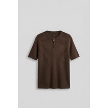Abluka Online Erkek Regular Fit  Premium Fitilli Triko T-Shirt Kahverengi